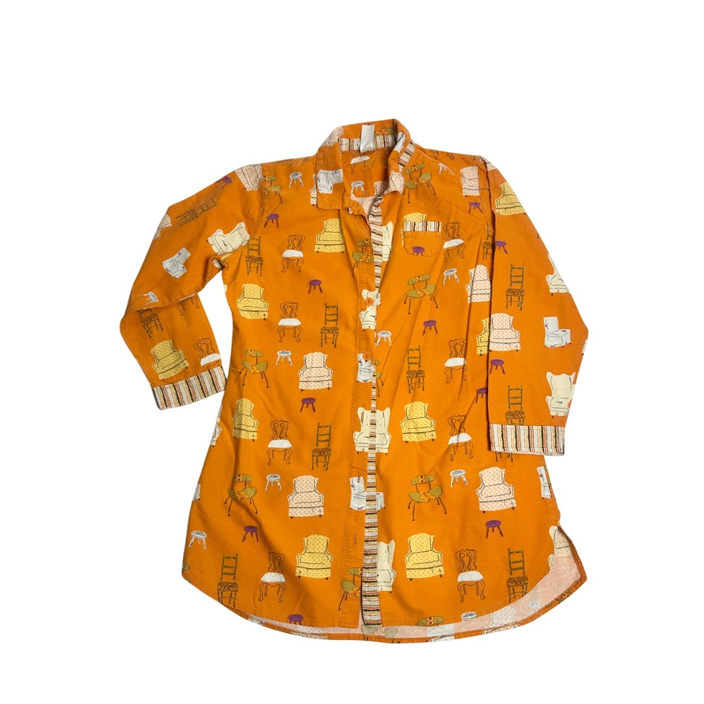 Vintage Munki Munki Y2K Flannel Chair Print Button Down Sleep Shirt Nightgown L